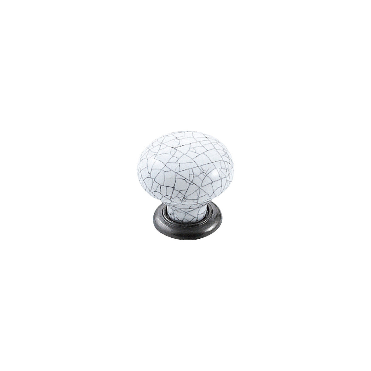 TRIANON ROUND KNOB 35MM WHITE CRACKLE & PEWTER in White Crackle/Pewter