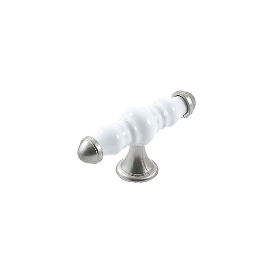 TRIANON T KNOB WHITE & BRUSHED NICKEL in White / Brushed Nickel