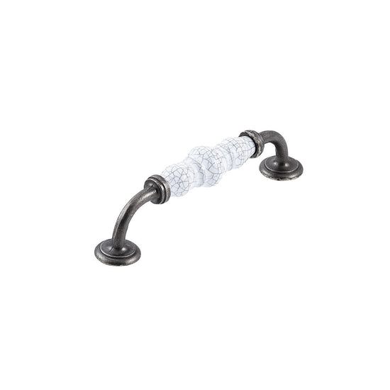 TRIANON D HANDLE 128MM WHITE CRACKLE & PEWTER in White Crackle/Pewter