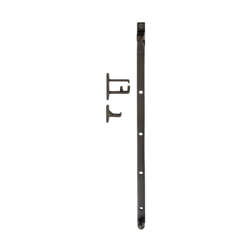 Windsor Casement Stay 300mm, metal window hardware with a black finish, designed for secure window opening and ventilation.
