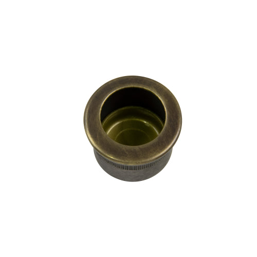 Windsor Circular Edge Pull handle, Ø29mm, in antique bronze finish, showcasing its sleek round design and modern hardware style.