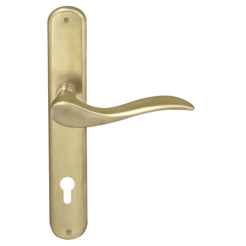 Hermitage Oval Backplate E85 Keyhole in Satin Brass Unlaquered