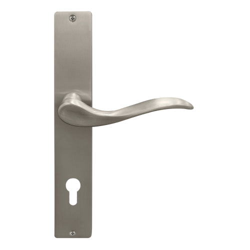 Hermitage Square Backplate E85 Keyhole in Brushed Nickel