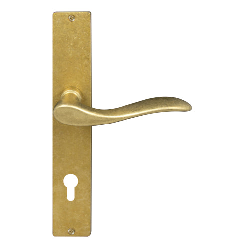 Hermitage Square Backplate E85 Keyhole in Rumbled Brass
