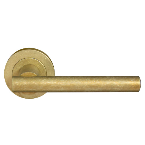 Charleston 52mm Round Rose Lever Set in Rumbled Brass