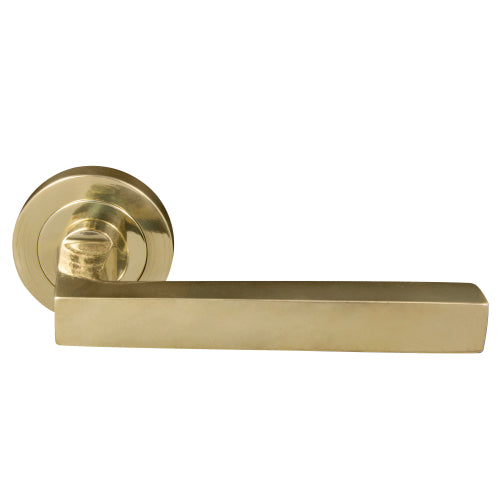Federal 52mm Round Rose Lever Set in Polished Brass