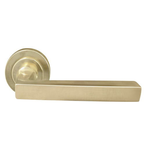 Federal 52mm Round Rose Lever Set in Satin Brass Unlaquered