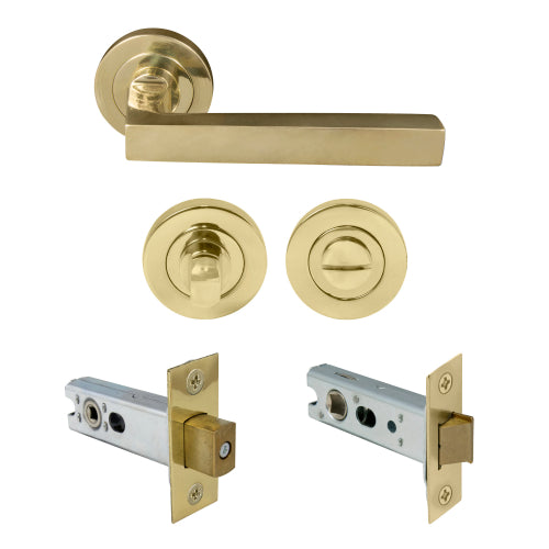 Federal Round Rose Privacy Set in Polished Brass