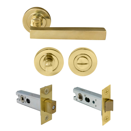 Federal Round Rose Privacy Set in Polished Brass Unlacquered