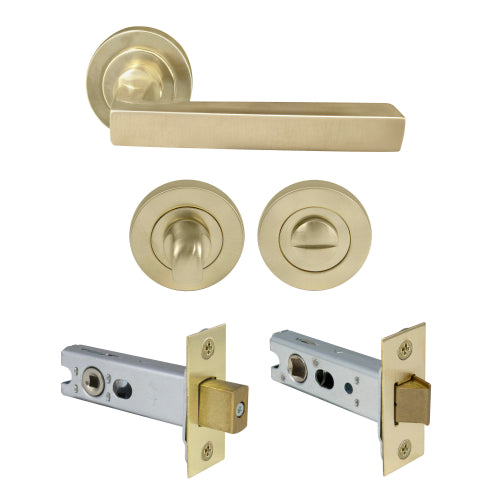 Federal Round Rose Privacy Set in Satin Brass Unlaquered
