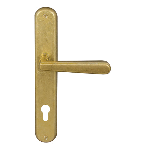 Villa Oval Backplate E85 Keyhole in Rumbled Brass