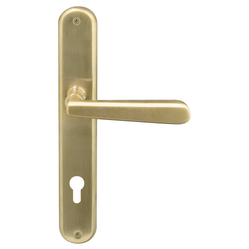 Villa Oval Backplate E85 Keyhole in Satin Brass Unlaquered