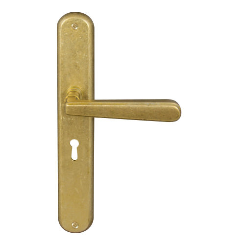 Villa Oval Backplate Std Keyhole in Rumbled Brass