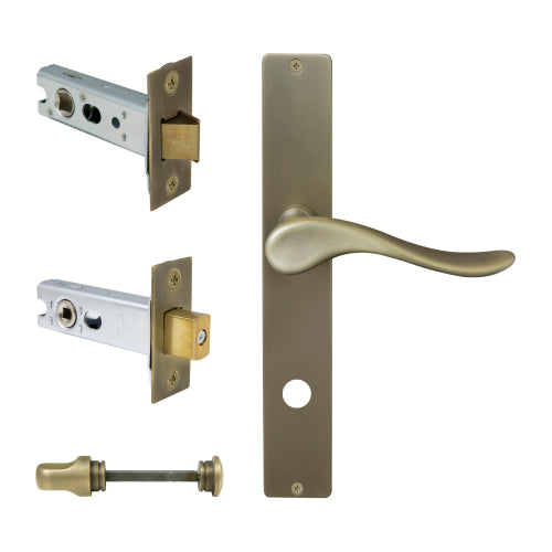 Haven Square Backplate Privacy Set in Roman Brass