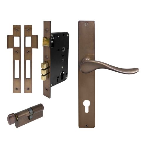 Haven Square Backplate Entrance Set - E85 in Antique Bronze