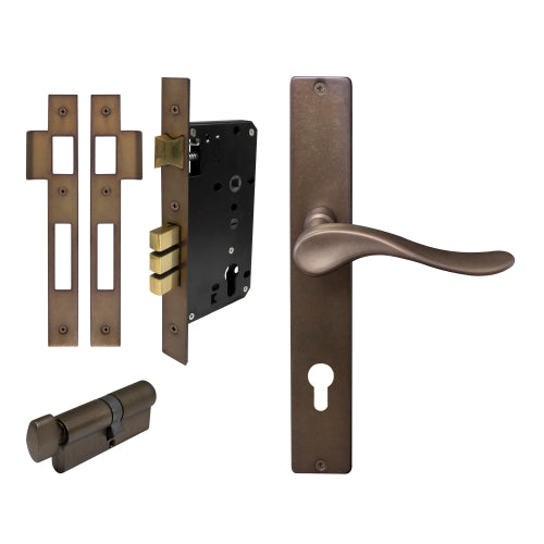 Haven Square Backplate Entrance Set - E85 in Matt Antique Bronze