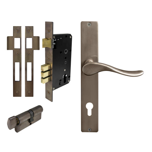 Haven Square Backplate Entrance Set - E85 in Natural Bronze