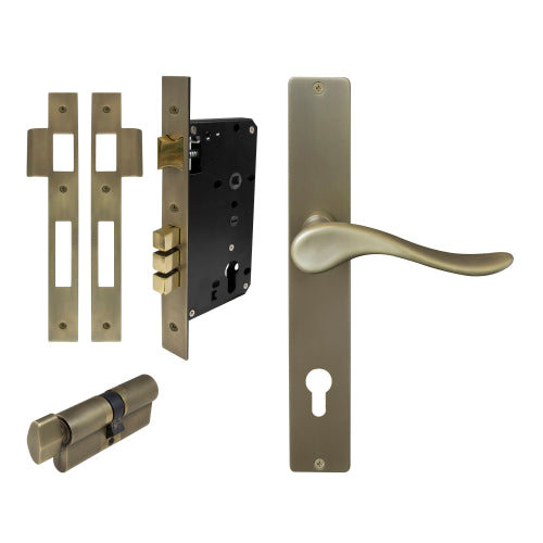 Haven Square Backplate Entrance Set - E85 in Roman Brass