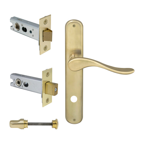 Haven Oval Backplate Privacy Set in Satin Brass Unlaquered