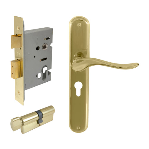 Haven Oval Backplate Entrance Set - E48 in Polished Brass
