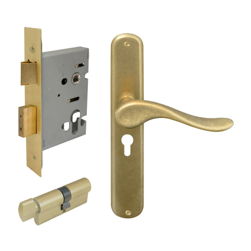 Haven Oval Backplate Entrance Set - E48 in Rumbled Brass