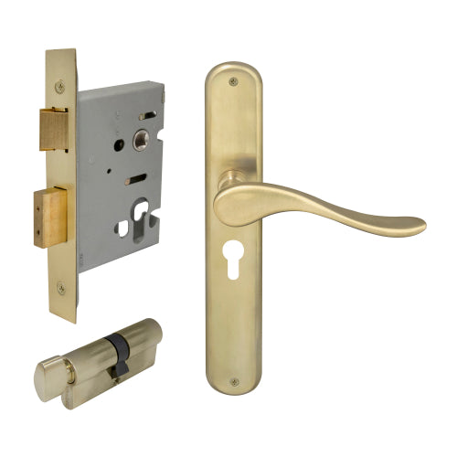 Haven Oval Backplate Entrance Set - E48 in Satin Brass Unlaquered