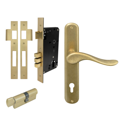 Haven Oval Backplate Entrance Set - E85 in Rumbled Brass