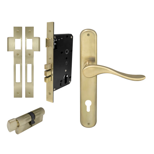 Haven Oval Backplate Entrance Set - E85 in Satin Brass Unlaquered