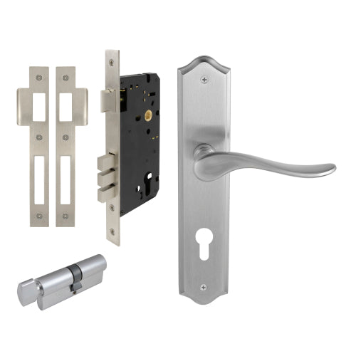Haven Traditional Backplate Entrance Set - E85 in Satin Chrome