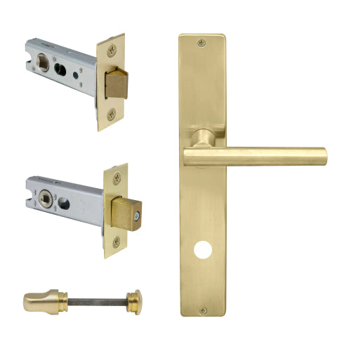 Charleston Square Backplate Privacy Set in Satin Brass Unlaquered