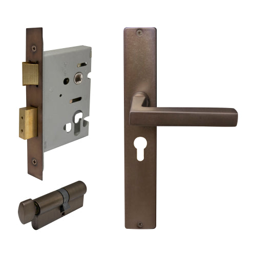 Federal Square Backplate Entrance Set - E48 in Matt Antique Bronze