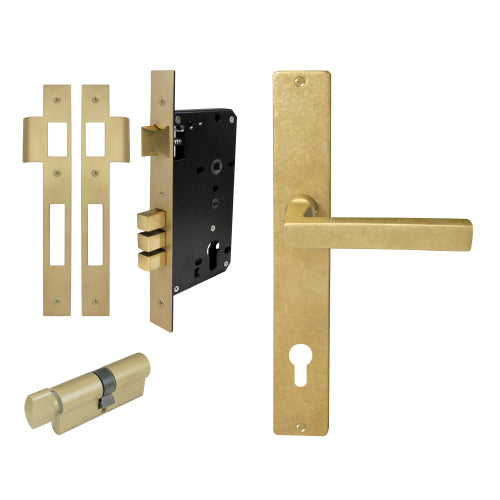 Federal Square Backplate Entrance Set - E85 in Rumbled Brass
