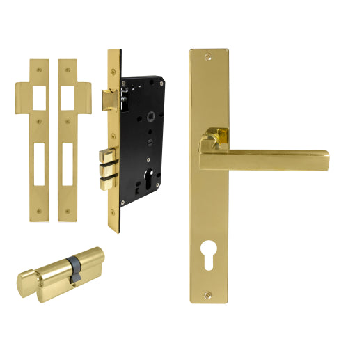 Federal Square Backplate Entrance Set - E85 in Polished Brass Unlacquered