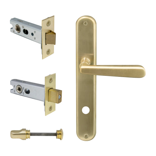 Villa Oval Backplate Privacy Set in Satin Brass Unlaquered