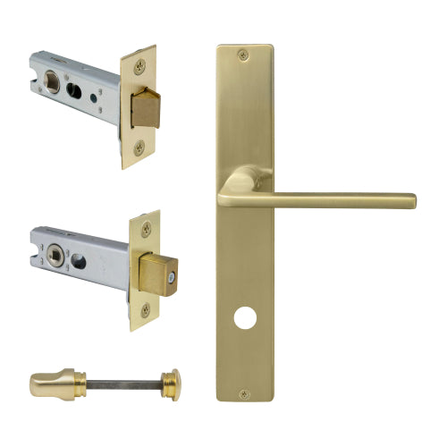 Chalet Square Backplate Privacy Set in Satin Brass Unlaquered
