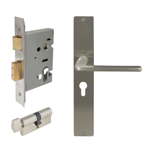 Chalet Square Backplate Entrance Set - E48 in Brushed Nickel