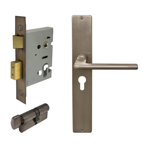 Chalet Square Backplate Entrance Set - E48 in Natural Bronze