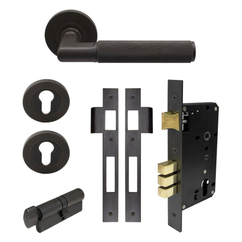 NIDO - Lumina Round Rose Entrance Set-Knurled in Dark Roman Brass