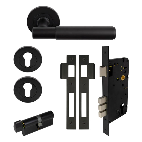 NIDO - Linear Round Rose Entrance Set in Matt Black