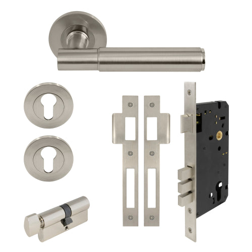 NIDO - Linear Round Rose Entrance Set in Brushed Nickel