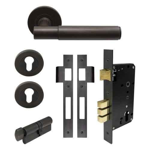 NIDO - Linear Round Rose Entrance Set in Dark Roman Brass