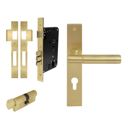 NIDO - Linear Square Backplate Entrance Set in Matt Satin Brass