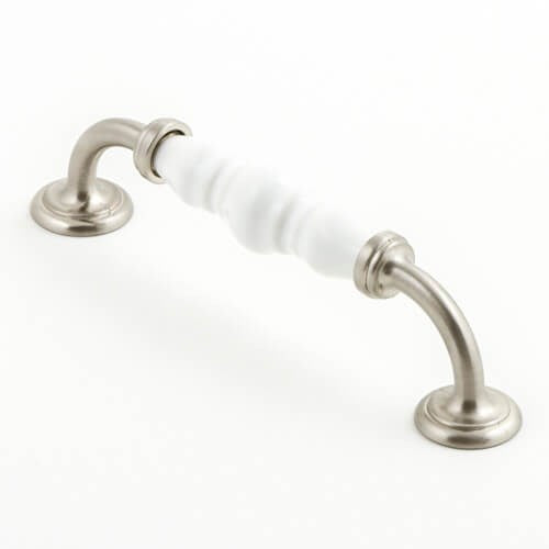 Castella Estate Cabinet Pull Handle in White/Brushed Nickel
