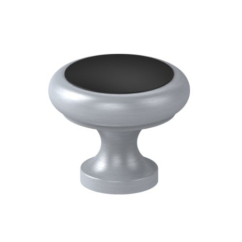 Two Tone Cabinet Knob 30mm Base Top in Satin Chrome / Black Gloss