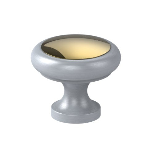 Two Tone Cabinet Knob 30mm Base Top in Satin Chrome / Polished Brass