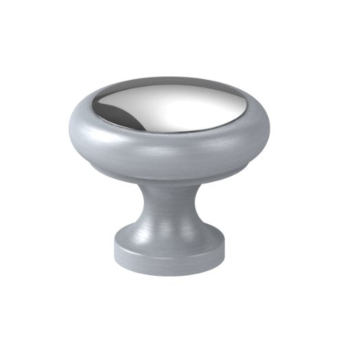 Two Tone Cabinet Knob 30mm Base Top in Satin Chrome / Polished Chrome