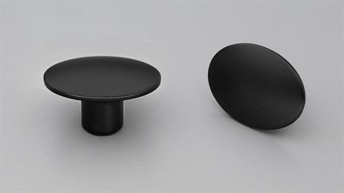 Kethy L845 Dome Cabinet Knob in matte black, round metal handle for kitchen or bathroom cabinets, close-up view.