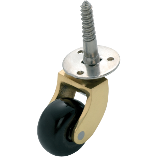 Castor Screw Plate Brown Porcelain Wheel Polished Brass D32mm in Brown