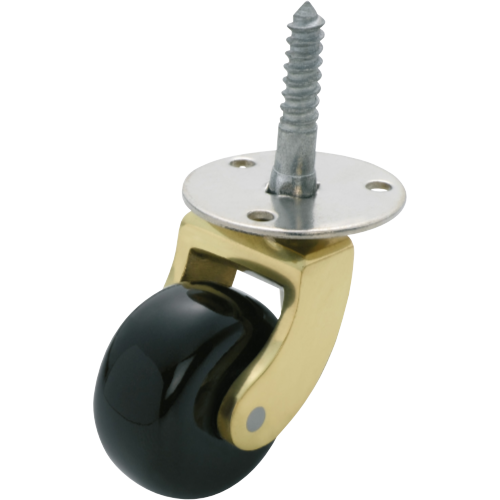 Castor Screw Plate Brown Porcelain Wheel Polished Brass D38mm in Brown