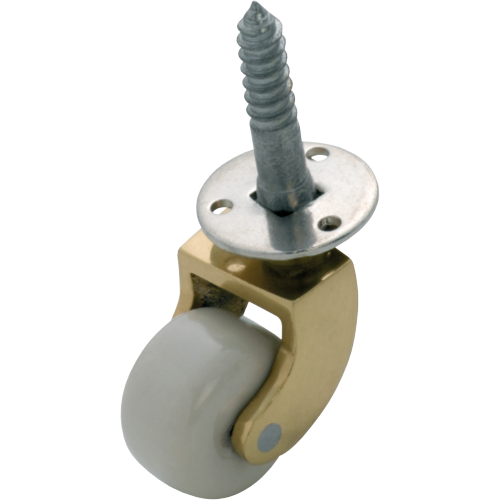 Castor Screw Plate White Porcelain Wheel Polished Brass D25mm in White
